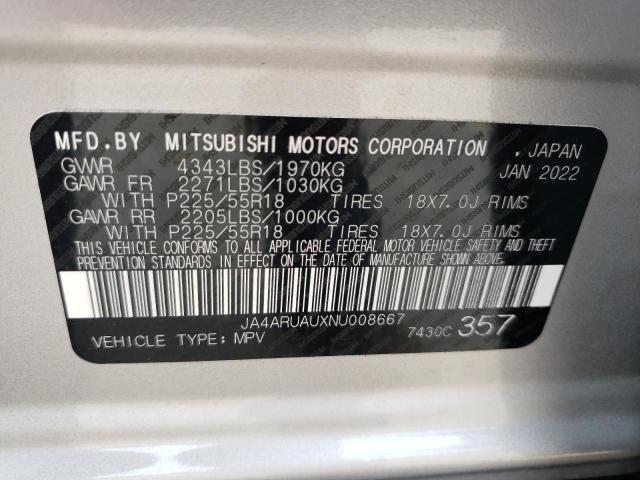 Photo 10 from auction – 2022 MITSUBISHI OUTLANDER with VIN JA4ARUAUXNU008667