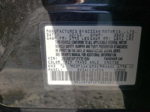 Photo 10 from auction – 2015 NISSAN SENTRA S with VIN 3N1AB7AP1FY351584