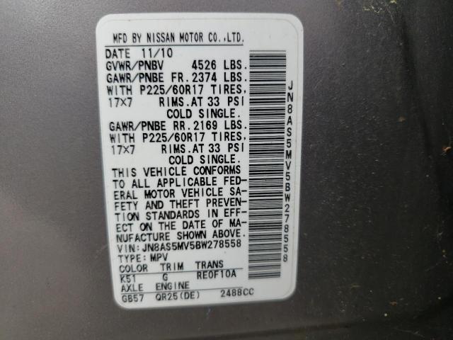 Photo 10 from auction – 2011 NISSAN ROGUE S with VIN JN8AS5MV5BW278558