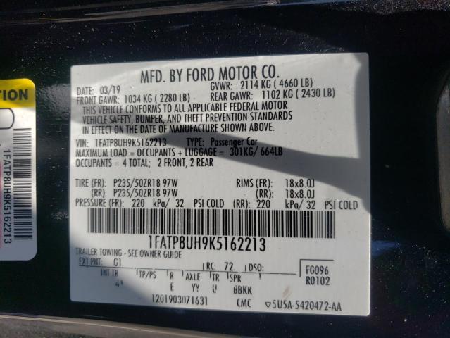 Photo 10 from auction – 2019 FORD MUSTANG with VIN 1FATP8UH9K5162213