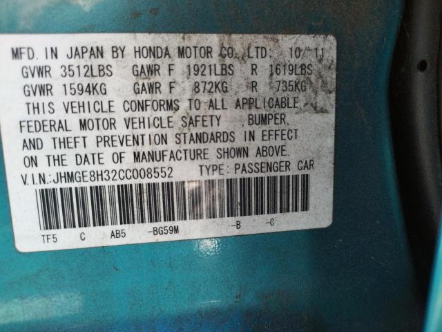 Photo 10 from auction – 2012 HONDA FIT with VIN JHMGE8H32CC008552