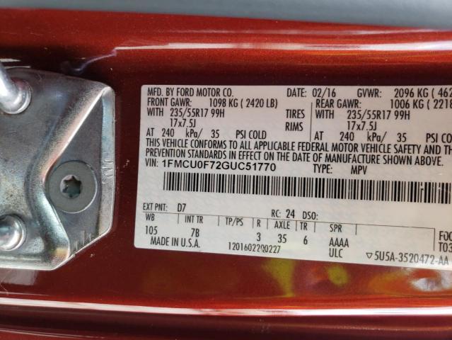 Photo 10 from auction – 2016 FORD ESCAPE S with VIN 1FMCU0F72GUC51770