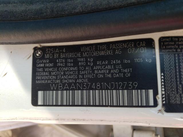 Photo 10 from auction – 2001 BMW 325 I with VIN WBAAN37481NJ12739