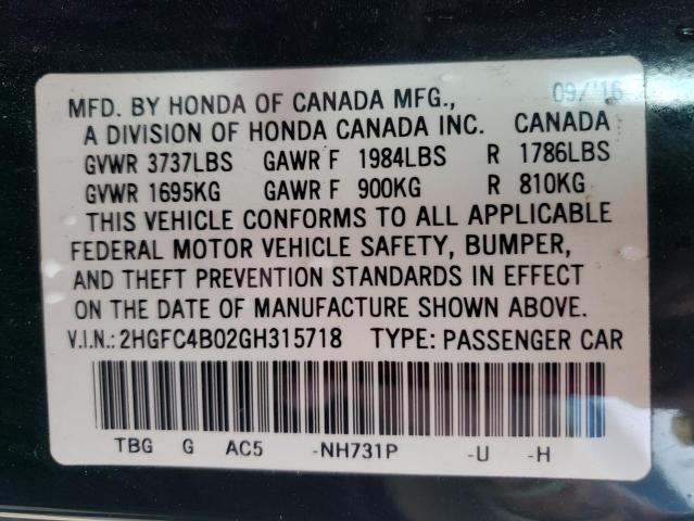 Photo 10 from auction – 2016 HONDA CIVIC LX with VIN 2HGFC4B02GH315718