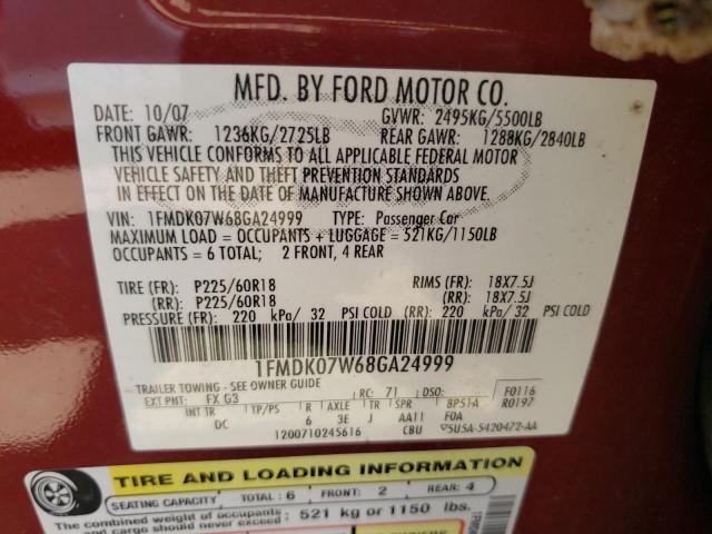 Photo 10 from auction – 2008 FORD TAURUS X E with VIN 1FMDK07W68GA24999