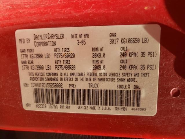 Photo 10 from auction – 2005 DODGE RAM 1500 S with VIN 1D7HU18D15S258002