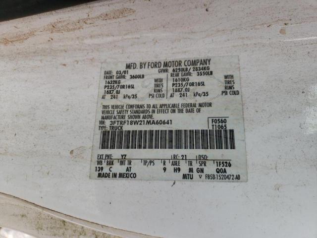 Photo 10 from auction – 2001 FORD F150 with VIN 3FTRF18W21MA60641