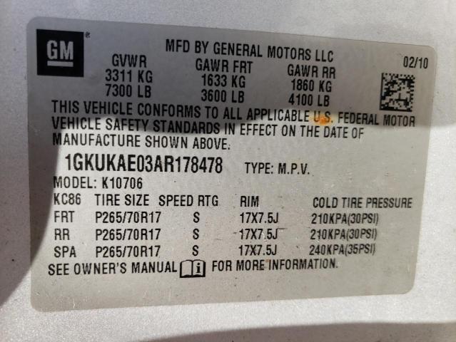Photo 10 from auction – 2010 GMC YUKON SLE with VIN 1GKUKAE03AR178478