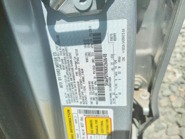 Photo 10 from auction – 2019 FORD FUSION SE with VIN 3FA6P0T90KR260648