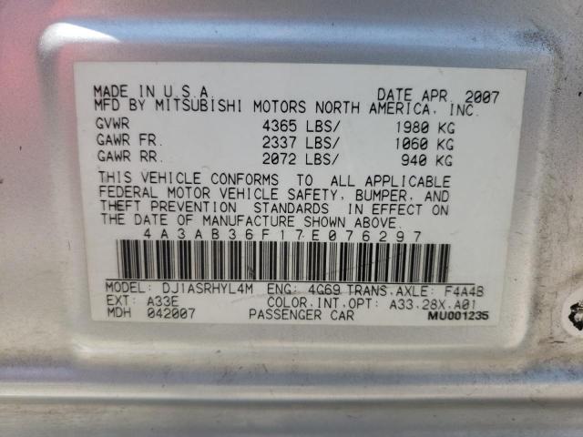 Photo 10 from auction – 2007 MITSUBISHI GALANT ES with VIN 4A3AB36F17E076297