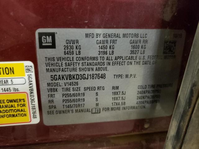Photo 10 from auction – 2016 BUICK ENCLAVE with VIN 5GAKVBKD3GJ187648