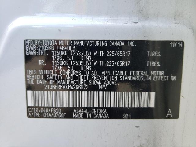 Photo 10 from auction – 2015 TOYOTA RAV4 LE with VIN 2T3BFREVXFW266923