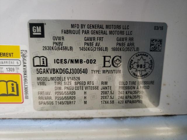 Photo 10 from auction – 2016 BUICK ENCLAVE with VIN 5GAKVBKD6GJ300640