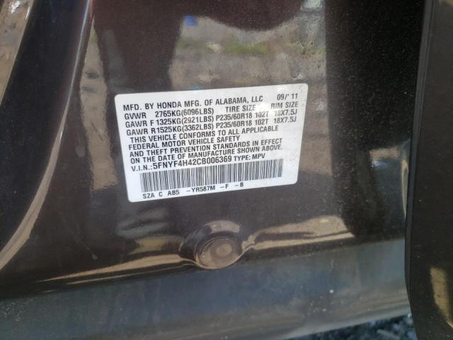 Photo 10 from auction – 2012 HONDA PILOT EX with VIN 5FNYF4H42CB006369