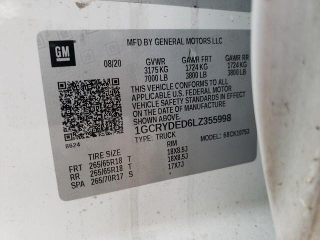 Photo 10 from auction – 2020 CHEVROLET SILVERADO with VIN 1GCRYDED6LZ355998