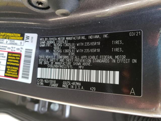 Photo 10 from auction – 2021 TOYOTA HIGHLANDER with VIN 5TDGZRBH1MS537815