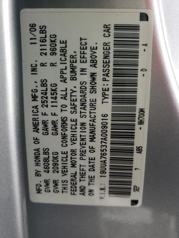Photo 10 from auction – 2007 ACURA TL TYPE S with VIN 19UUA76537A009016