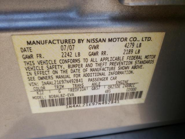 Photo 10 from auction – 2007 NISSAN ALTIMA 2.5 with VIN 1N4AL21E97N492841