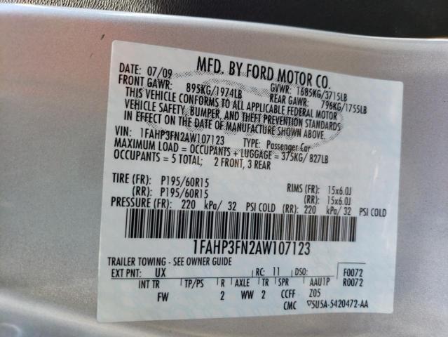 Photo 10 from auction – 2010 FORD FOCUS SE with VIN 1FAHP3FN2AW107123