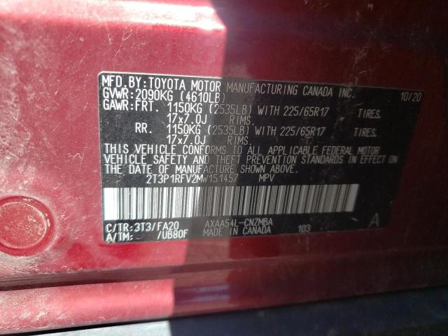 Photo 10 from auction – 2021 TOYOTA RAV4 XLE with VIN 2T3P1RFV2MW151457