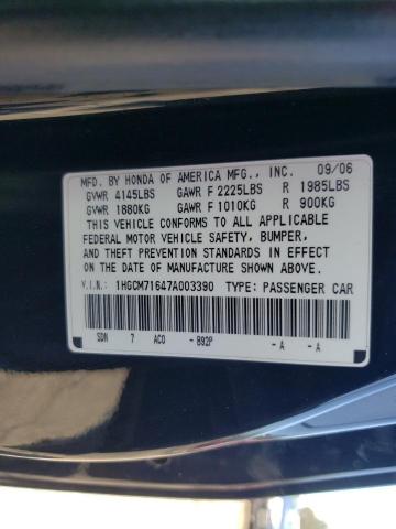 Photo 10 from auction – 2007 HONDA ACCORD EX with VIN 1HGCM71647A003390