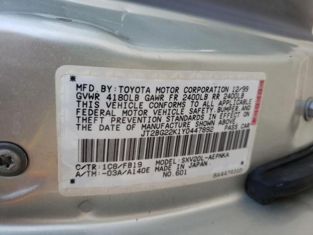 Photo 10 from auction – 2000 TOYOTA CAMRY CE with VIN JT2BG22K1Y0447892