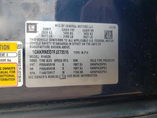 Photo 10 from auction – 2015 GMC ACADIA SLE with VIN 1GKKRNED7FJ273516