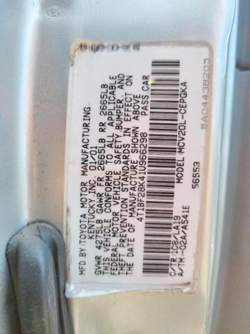Photo 10 from auction – 2001 TOYOTA CAMRY LE with VIN 4T1BF28K41U966298