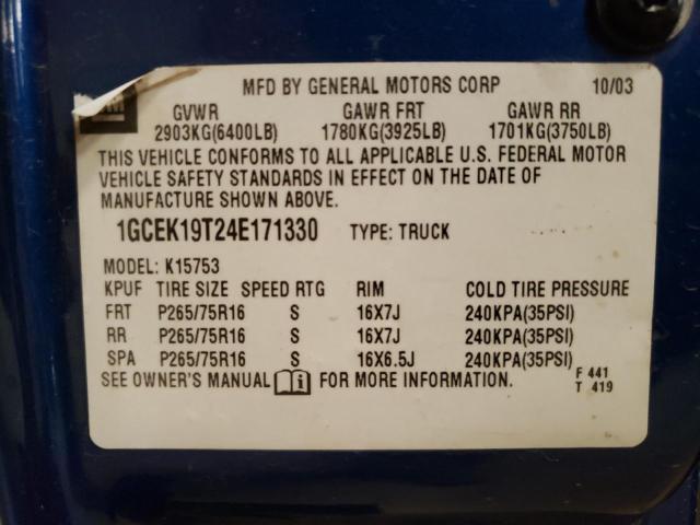 Photo 10 from auction – 2004 CHEVROLET SILVERADO with VIN 1GCEK19T24E171330