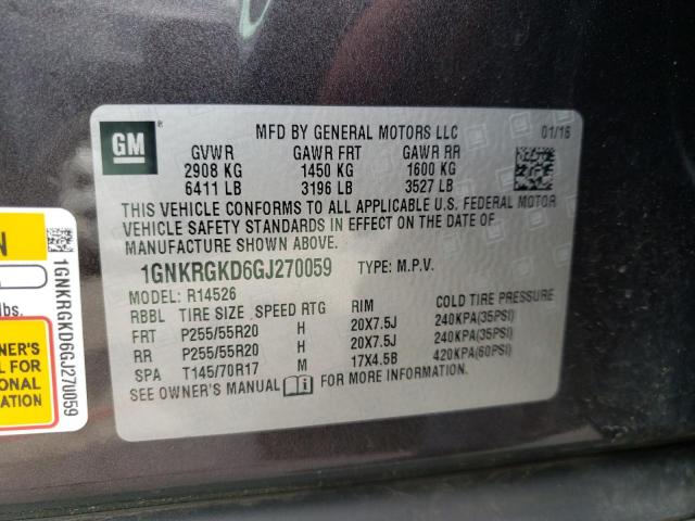 Photo 10 from auction – 2016 CHEVROLET TRAVERSE L with VIN 1GNKRGKD6GJ270059