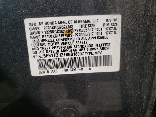 Photo 10 from auction – 2011 HONDA PILOT with VIN 5FNYF3H21BB018097