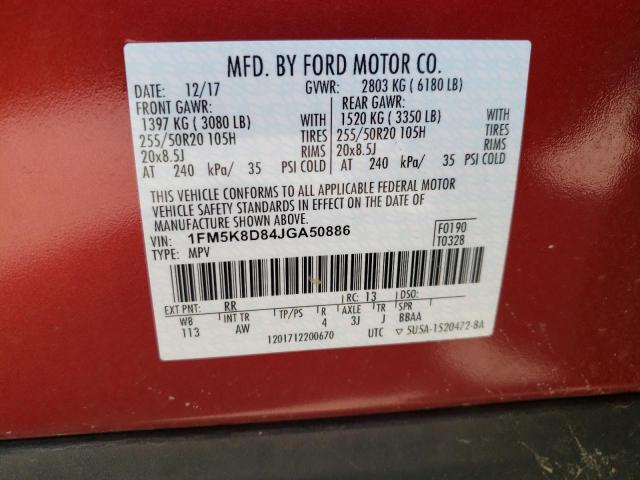 Photo 10 from auction – 2018 FORD EXPLORER X with VIN 1FM5K8D84JGA50886