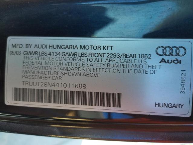 Photo 10 from auction – 2004 AUDI TT QUATTRO with VIN TRUUT28N441011688