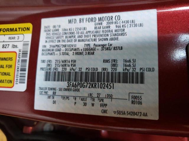 Photo 10 from auction – 2019 FORD FUSION S with VIN 3FA6P0G72KR102451