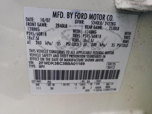 Photo 10 from auction – 2008 FORD EDGE SEL with VIN 2FMDK38C38BA01189