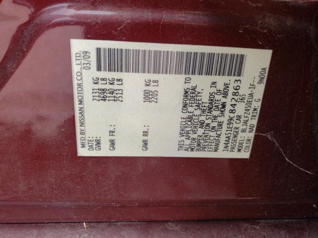 Photo 10 from auction – 2009 NISSAN MAXIMA S with VIN 1N4AA51E99C842863