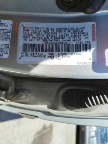 Photo 10 from auction – 2002 TOYOTA CAMRY with VIN JTDBE32K220089910