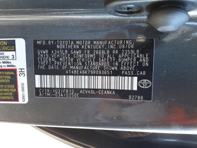 Photo 10 from auction – 2009 TOYOTA CAMRY BASE with VIN 4T4BE46K79R093651