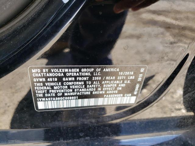 Photo 10 from auction – 2016 VOLKSWAGEN PASSAT S with VIN 1VWAS7A36GC009601