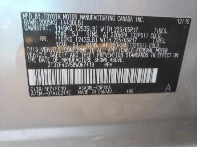 Photo 10 from auction – 2011 TOYOTA RAV4 with VIN 2T3ZF4DV5BW067419
