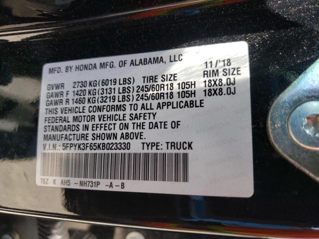 Photo 10 from auction – 2019 HONDA RIDGELINE with VIN 5FPYK3F65KB023330