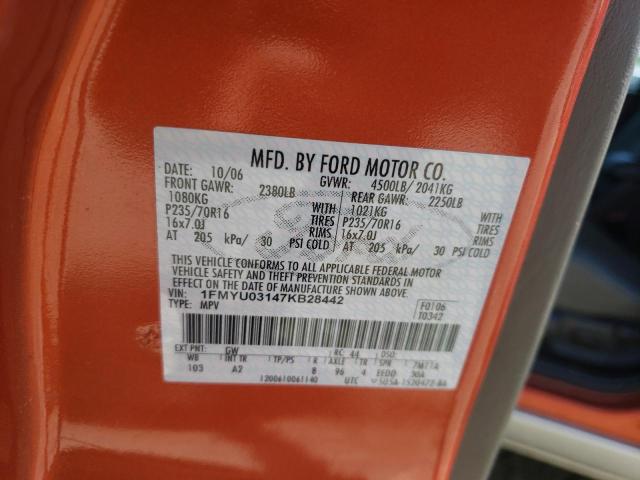 Photo 10 from auction – 2007 FORD ESCAPE XLT with VIN 1FMYU03147KB28442