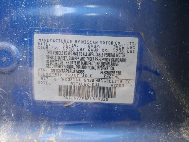 Photo 10 from auction – 2015 NISSAN VERSA S with VIN 3N1CN7AP8FL874355