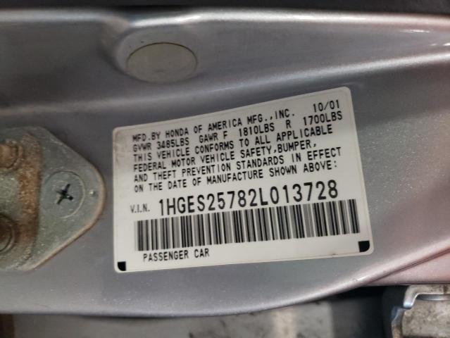 Photo 10 from auction – 2002 HONDA CIVIC EX with VIN 1HGES25782L013728