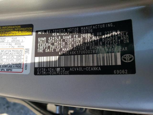 Photo 10 from auction – 2007 TOYOTA CAMRY CE with VIN 4T1BE46K17U600289