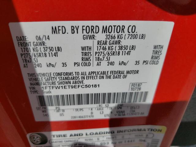 Photo 10 from auction – 2014 FORD F150 SUPER with VIN 1FTFW1ET9EFC50181