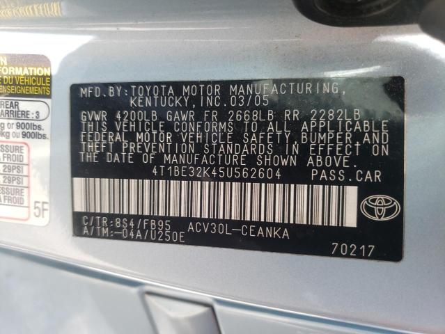 Photo 10 from auction – 2005 TOYOTA CAMRY LE with VIN 4T1BE32K45U562604