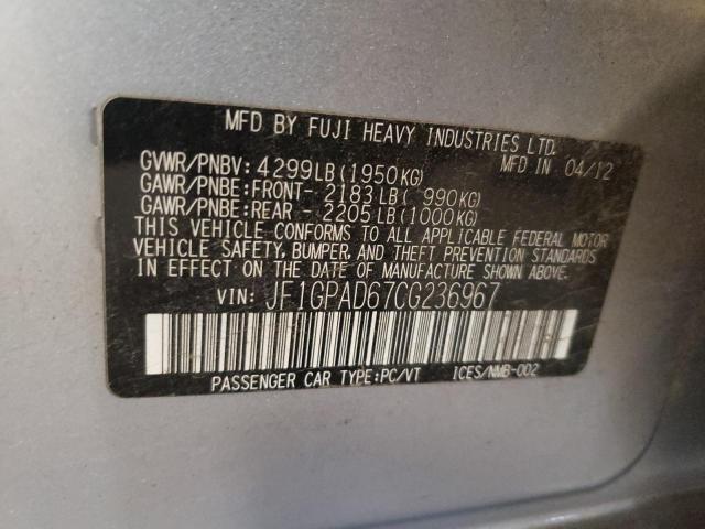 Photo 10 from auction – 2012 SUBARU IMPREZA PR with VIN JF1GPAD67CG236967