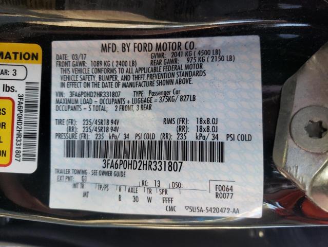 Photo 10 from auction – 2017 FORD FUSION SE with VIN 3FA6P0HD2HR331807