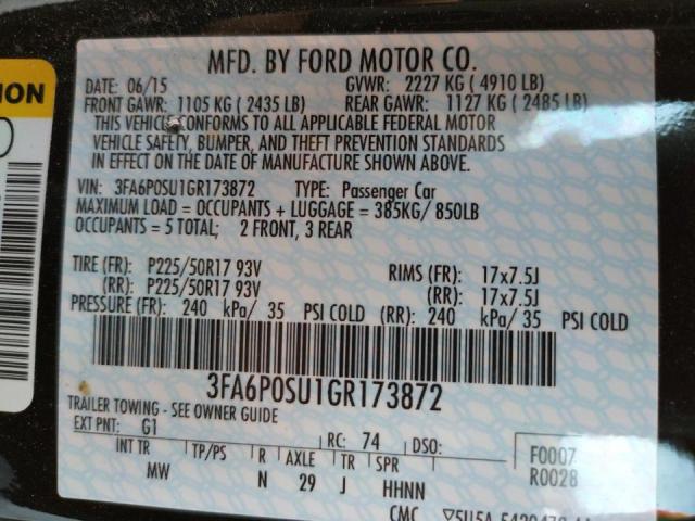 Photo 10 from auction – 2016 FORD FUSION TIT with VIN 3FA6P0SU1GR173872